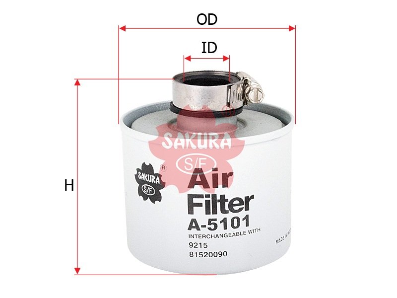 Filtro de aire SAKURA A5101 para VAN HOOL, VME(VOLVO BM/MICH./EUCLID) y 4 marcas más