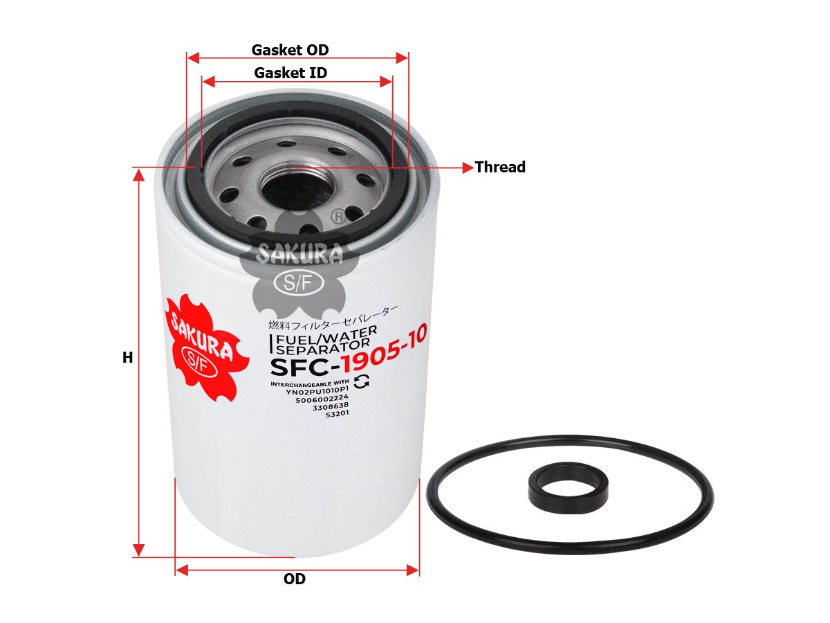 SFC190510 Separador de agua y combustible SAKURA SFC190510 para AGCO, AKSA y 50 marcas más