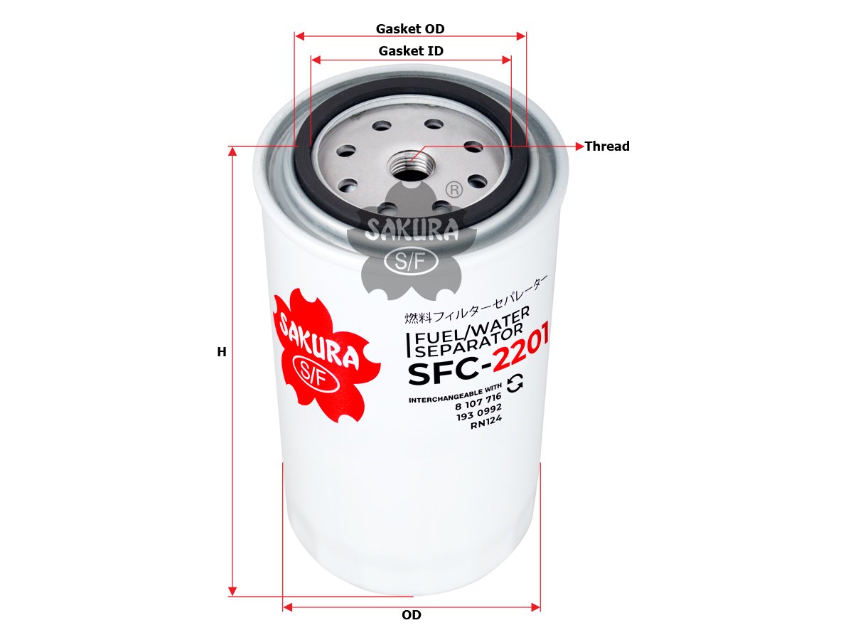 Separador de agua y combustible SAKURA SFC2201 para AIFO (IVECO-AIFO/OM/SOFIM), CASE y 7 marcas más